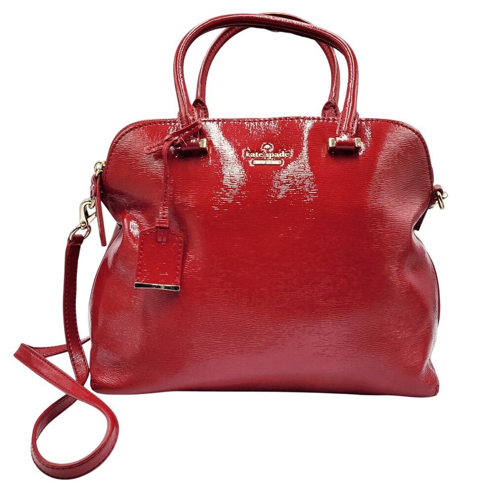 Kate Spade Cedar Street Margot Red Textured Patent Leather Dome Satchel Handbag